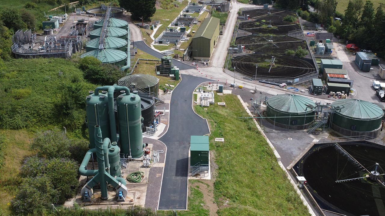Aerial view of Shepton Mallet water recycling centre