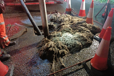 Pile of wet wipes removed from a drain